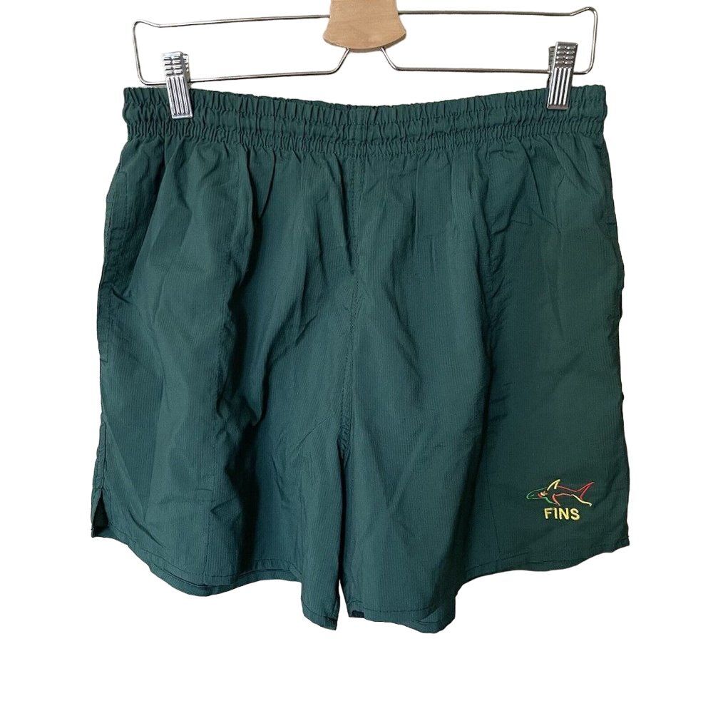 Y2K FINS Swim board Shorts Trunks men Solid Green Logo Shark L/XL